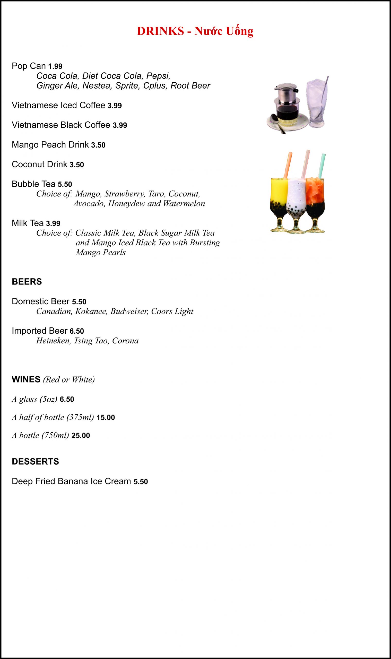 Menu – Vietnamese Cuisine in Springbank